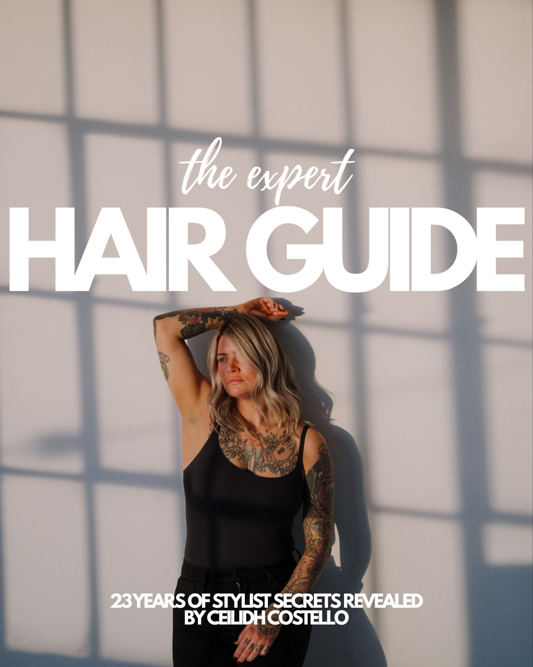 Book cover of 'The Expert Hair Guide' with a woman posing against a wall.